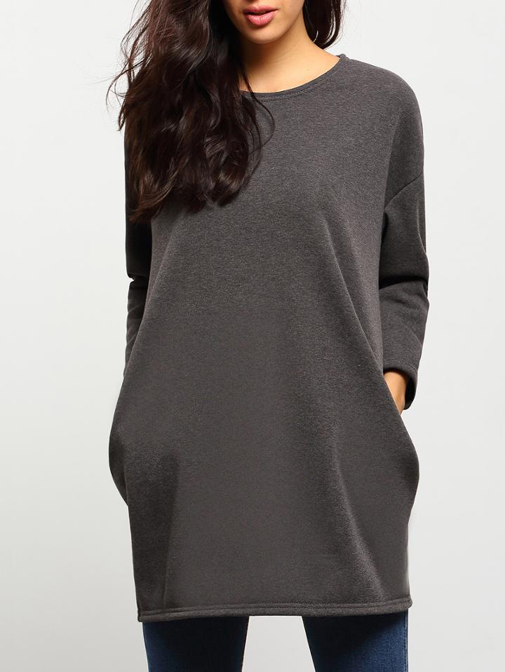 Shein Grey Round Neck Pocket Sweatshirt Dress
