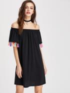Shein Tassel Trim Elastic Bardot Neck Dress