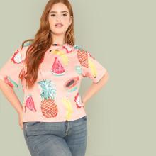 Shein Plus Allover Fruit Print Tee