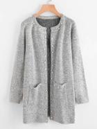 Shein Faux Pearl Beading Marled Knit Coat