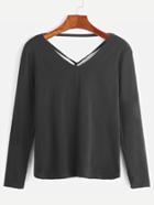 Shein Black V Neck Crisscross Back T-shirt