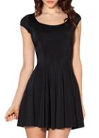 Rosewe Chic Round Neck Cap Sleeve Black A Line Dress