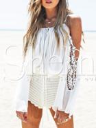 Shein White Long Sleeve Off The Shoulder Crochet Lace Blouse