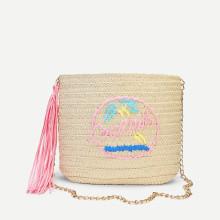 Shein Tassel Detail Straw Chain Bag