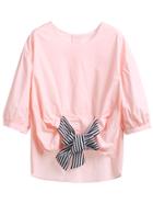 Shein Pink High Low Blouse With Contrast Bow