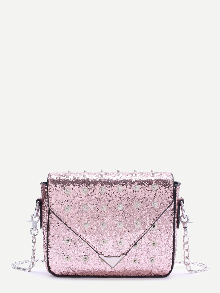 Shein Pink Studded Design Sequin Chain Bag