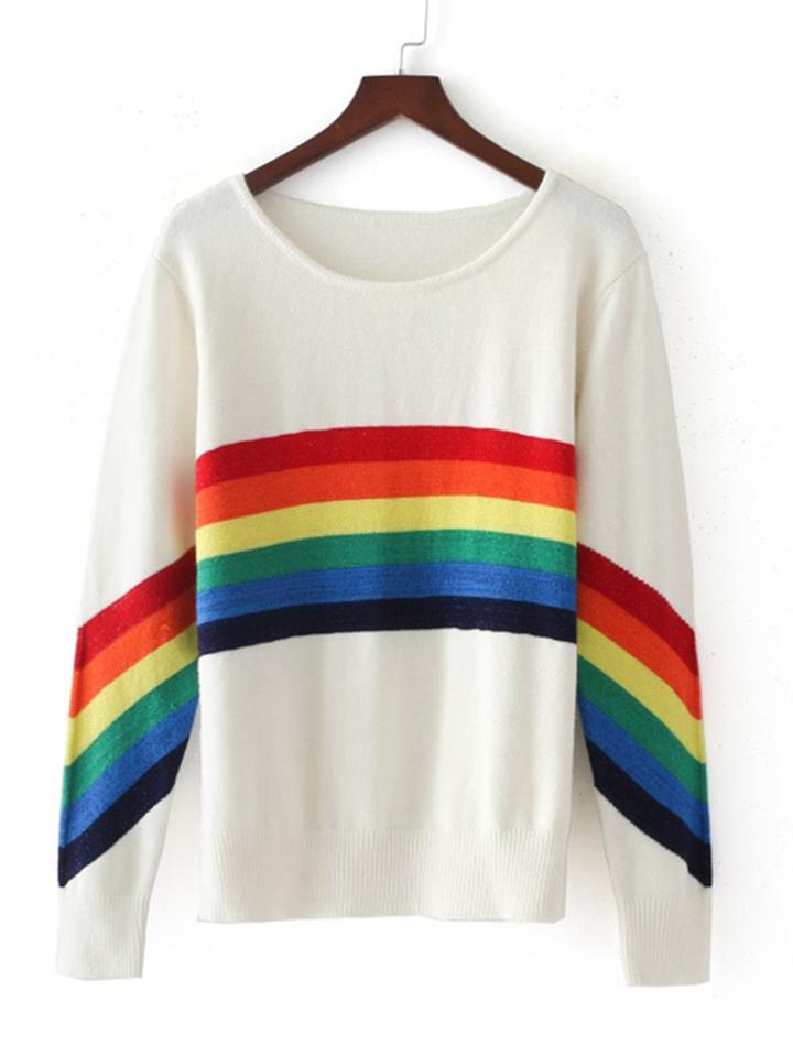 Shein Striped Pattern Ribbed Hem Knitwear