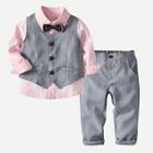 Shein Toddler Boys Bow Front Shirt & Striped Pants & Vest