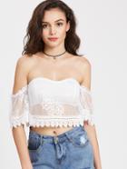 Shein Zip Back Lace Overlay Bandeau Top