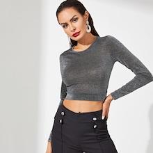 Shein Wide Hem Knot Back Glitter Tee