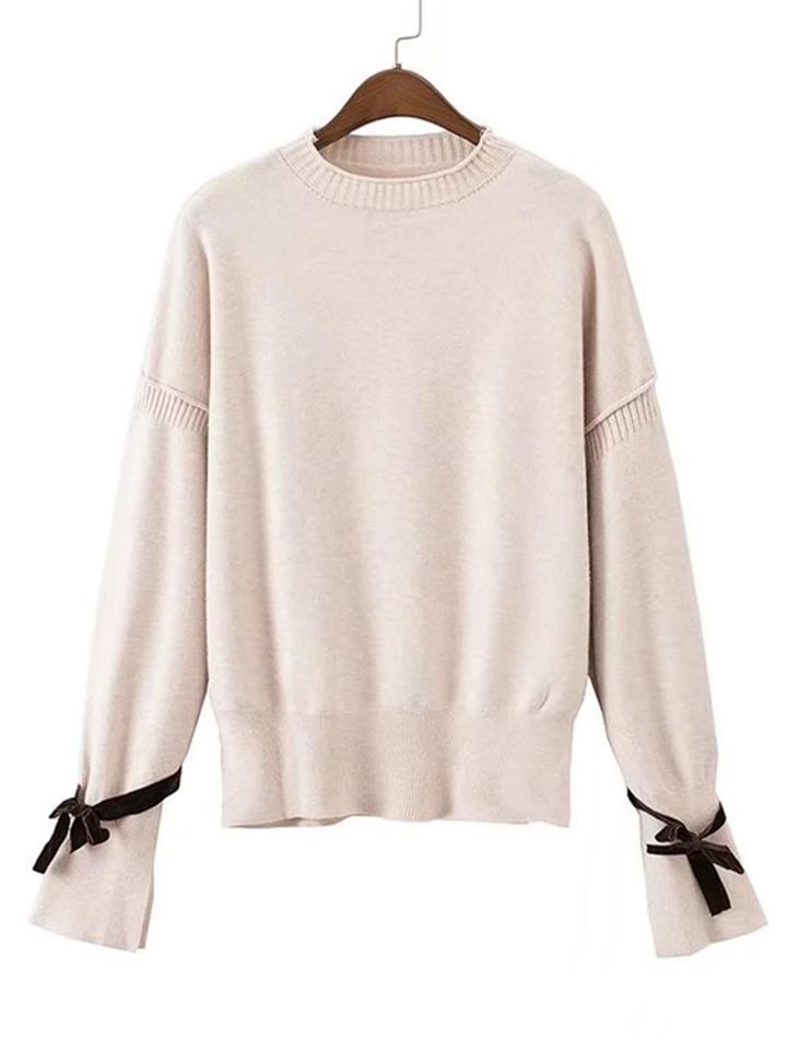 Shein Contrast Bow Tie Slit Sleeve Fine-knit Knitwear