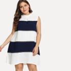 Shein Plus Color Block Stand Collar Dress