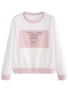 Shein White Contrast Coffee Cup Letters Print Sweatshirt
