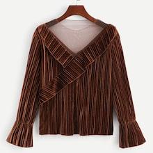 Shein Flounce Sleeve Solid V Neck  Blouse