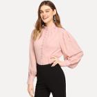 Shein Button Front Mock Neck Solid Top