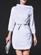 Shein White Collar Tie-waist Split Shift Dress