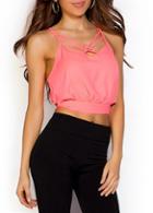 Rosewe Bowtie Embellished Peach Pink Strappy Crop Top