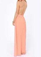 Rosewe Charming Open Back Light Pink Spaghetti Strap Dress