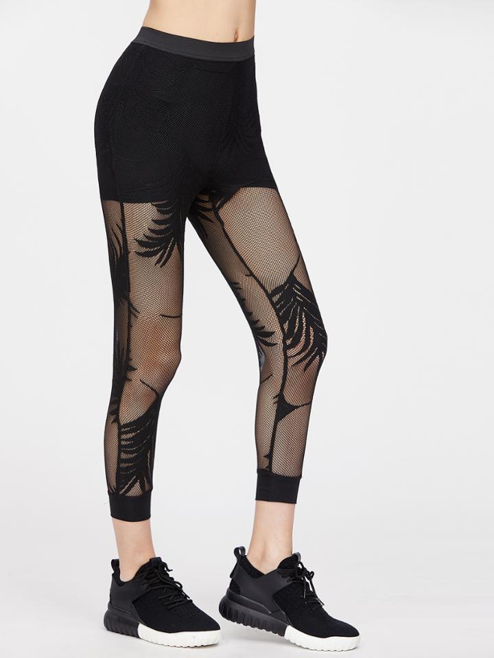 Shein Tropical Mesh Overlay Crop Leggings