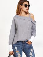 Shein Asymmetric Open Shoulder Striped Contrast Cuff Blouse