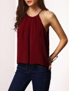 Shein Burgundy Spaghetti Strap Lace-up Cami Top