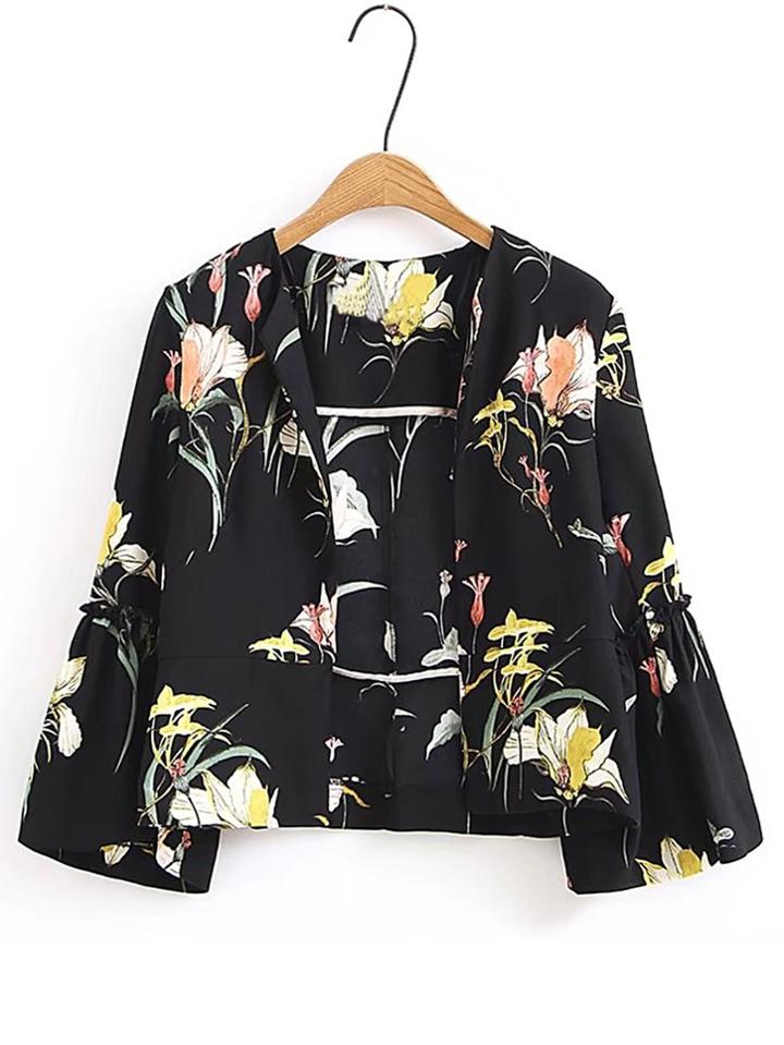 Shein Bell Sleeve Frill Trim Open Front Coat
