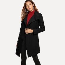 Shein Self Tie Waist Tweed Coat