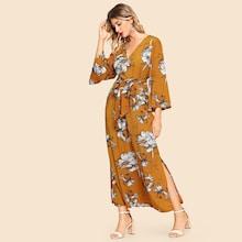 Shein Split Side Tie Waist Floral Dress