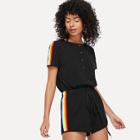 Shein Button Front Contrast Rainbow Striped Side Drawstring Romper