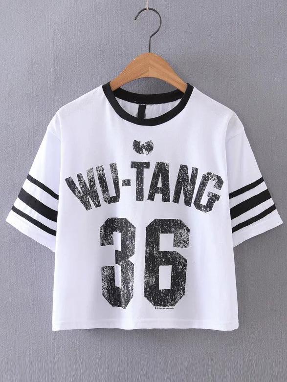 Shein White Varsity Print Crop T-shirt