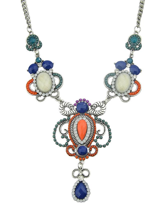 Shein Colorful Gemstone Flower Fashion Statement Necklace