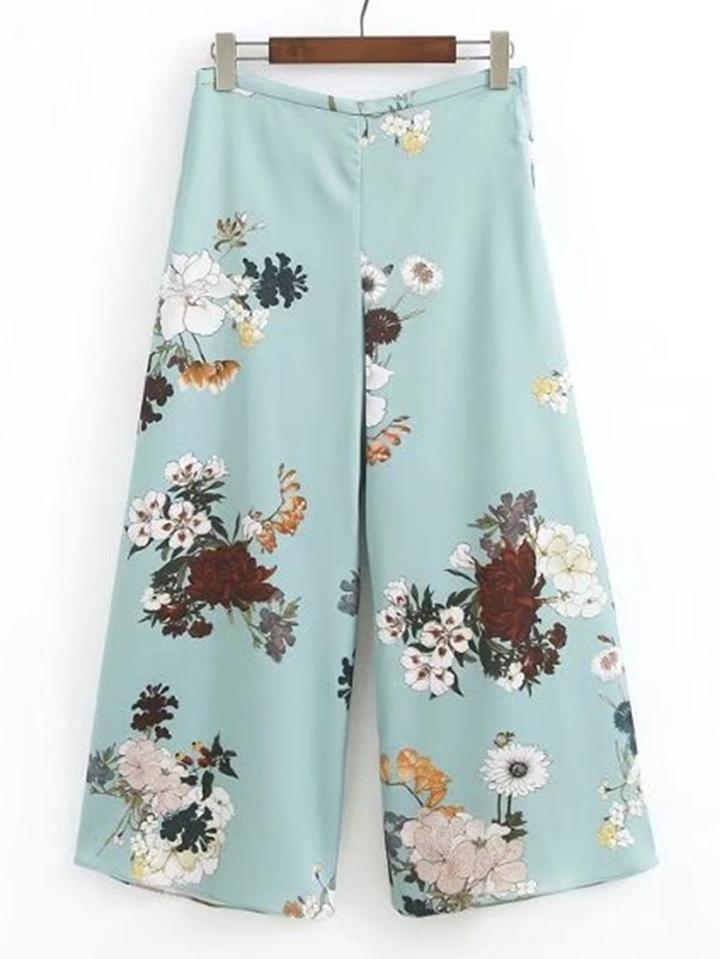 Shein Floral Print Zipper Side Wide Leg Pants