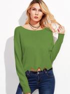 Shein Green Drop Shoulder Wave Hem Sweater