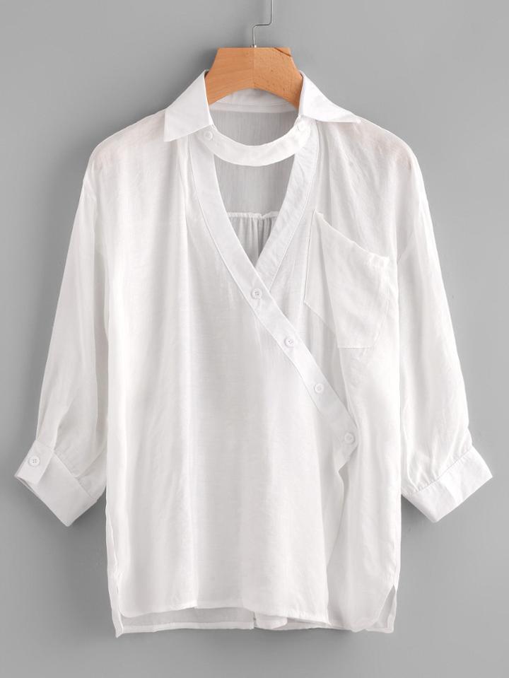 Shein Choker Neck Surplice Blouse