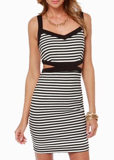Rosewe Chic Hollow Design Open Back Woman Striped Dress