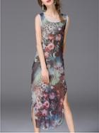 Shein Multicolor Split Vintage Print Dress