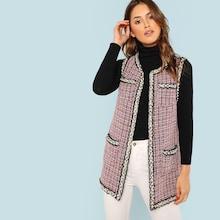 Shein Open Front Tweed Vest Coat