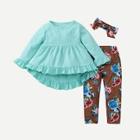 Shein Toddler Girls Ruffle Hem Top & Pants & Headband