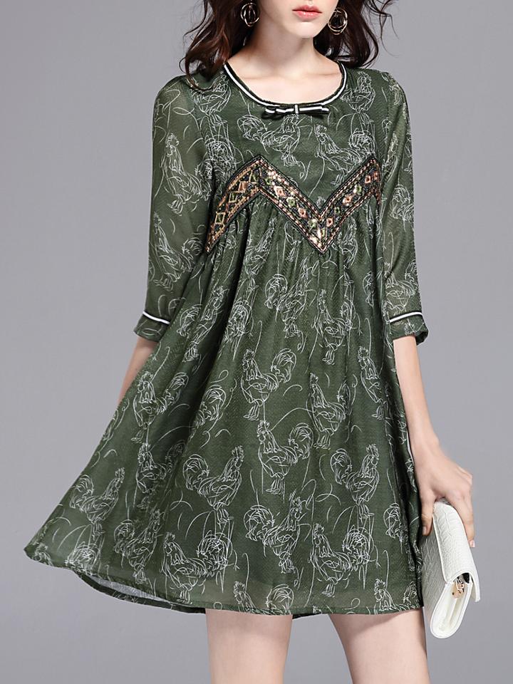Shein Cock Print Bow Sequined Dress