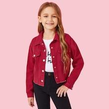 Shein Girls Button & Pocket Up Collar Neck Jacket