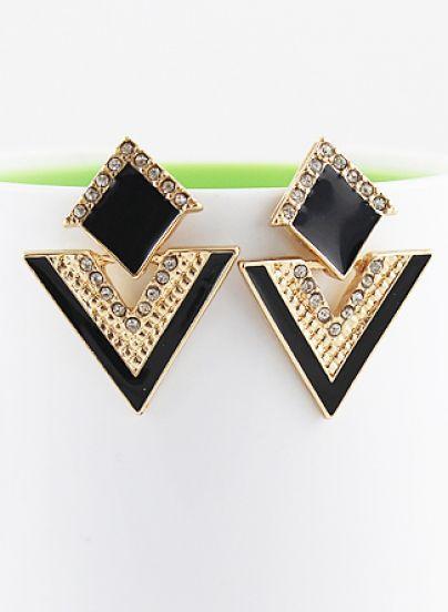 Shein Black Triangle Gold Crystal Earrings