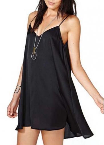Rosewe Hot Sale Strap Design Black Polyester Mini Dress