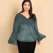 Shein Plus V-cut Neck Flounce Sleeve Tee