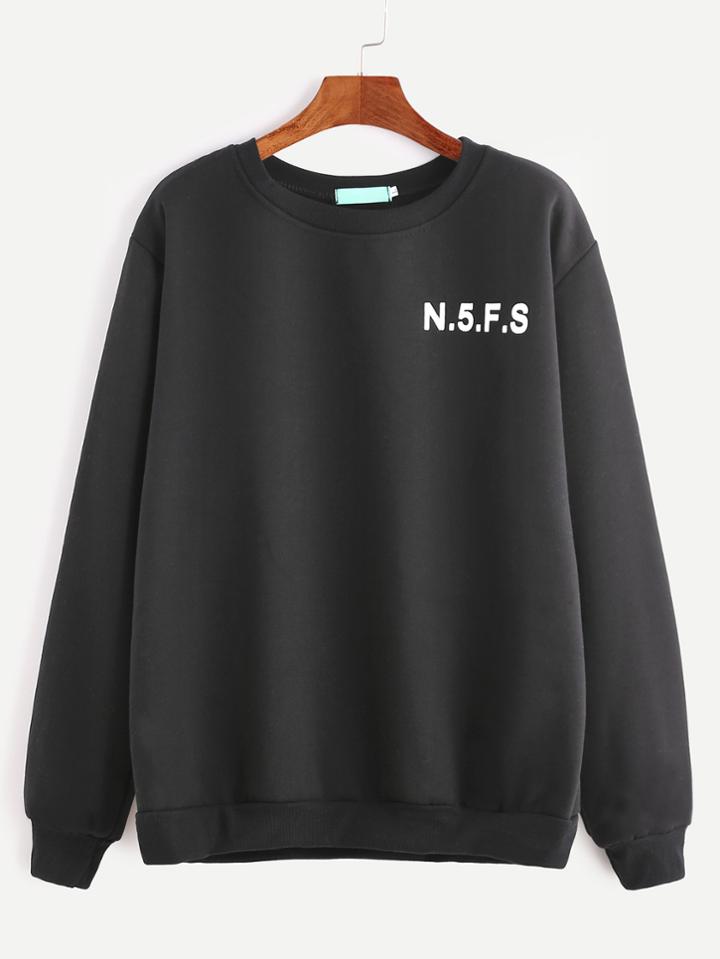 Shein Black Letter And Cartoon Print Sweatshirt