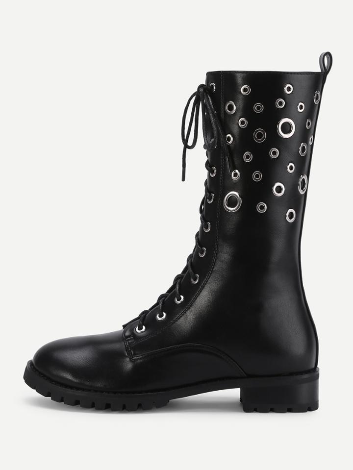 Shein Eyelet Calf Length Pu Boots