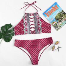 Shein Plus Criss Cross Floral Bikini Set