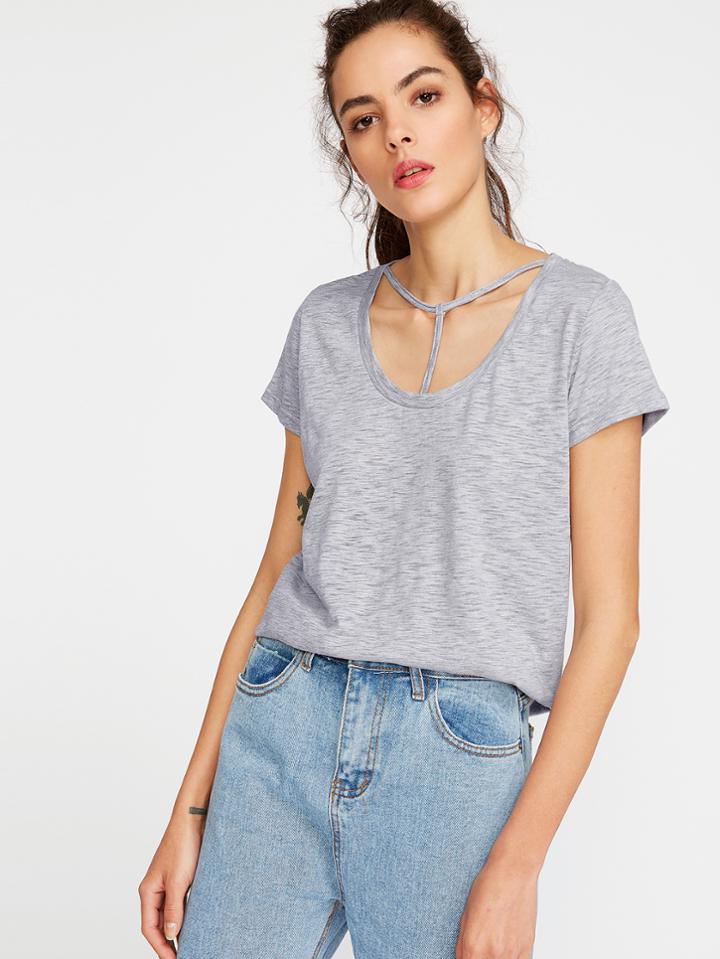 Shein T Strap Scoop Neckline Slub T-shirt