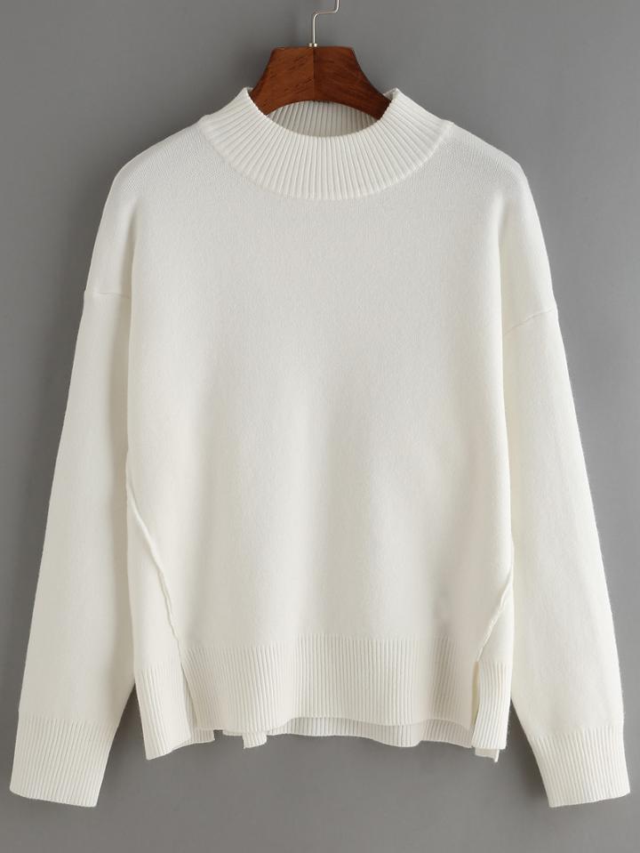 Shein Dip Hem Split Ribbed Sweater