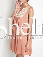 Shein Pink Sleeveless Embroidered Dress