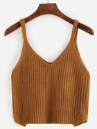 Shein Brown Crop Knitted Cami Top